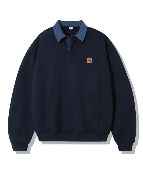TRILLION(トリリオン)の「Leather Patch Denim Collar Rugby Man-to-Man_Navy(スウェット・レディース・その他・X-LARGE/LARGE/MEDIUM)」の4枚目の写真
