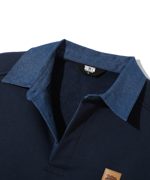 TRILLION(トリリオン)の「Leather Patch Denim Collar Rugby Man-to-Man_Navy(スウェット・レディース・その他・X-LARGE/LARGE/MEDIUM)」の6枚目の写真