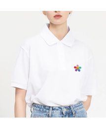 GRAVER（グレーバー）の「[UNISEX] RAINBOW FLOWER EMBROIDERED WHITE CLIP PIQUE SHORT SLEEVE T-SHIRT_WHITE（ポロシャツ）」