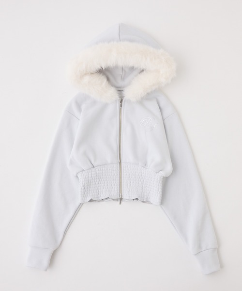 セール】セットアップ対応可/ファー付きウエストシャーリングパーカー