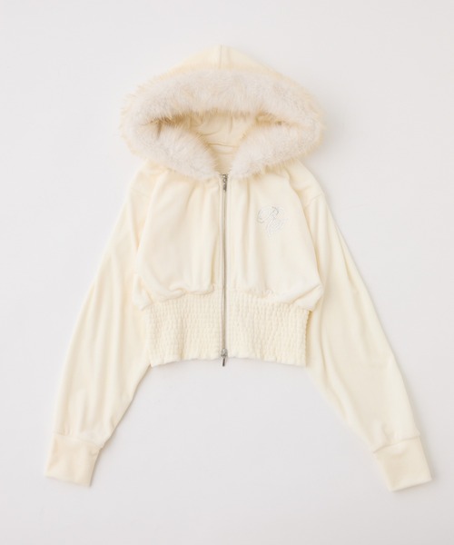 セール】セットアップ対応可/ファー付きウエストシャーリングパーカー