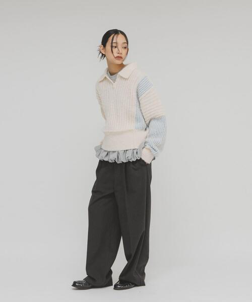 KBF（ケイビーエフ）の「ピーチスキンバブルヘムトップス（Tシャツ/カットソー・レディース・オフホワイト/グレー系その他/ブラウン・ONE）」の9枚目の写真