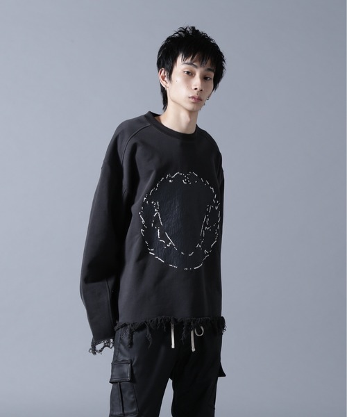 DANKE SCHON(ダンケシェーン)の「DankeSchon/ダンケシェーン/CUT FRINGE SWEAT CREWNECK EMBLEM(スウェット・メンズ・ブラック/ベージュ・L/M)」の6枚目の写真