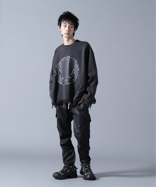 DANKE SCHON(ダンケシェーン)の「DankeSchon/ダンケシェーン/CUT FRINGE SWEAT CREWNECK EMBLEM(スウェット・メンズ・ブラック/ベージュ・L/M)」の9枚目の写真