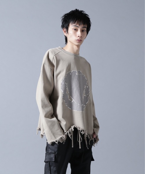 DANKE SCHON(ダンケシェーン)の「DankeSchon/ダンケシェーン/CUT FRINGE SWEAT CREWNECK EMBLEM(スウェット・メンズ・ブラック/ベージュ・L/M)」の17枚目の写真