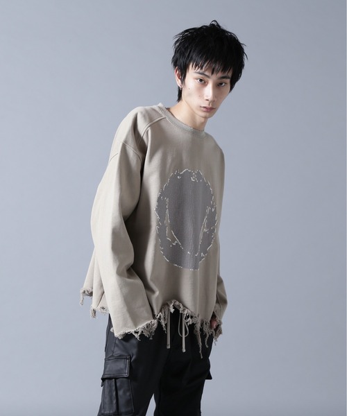 DANKE SCHON(ダンケシェーン)の「DankeSchon/ダンケシェーン/CUT FRINGE SWEAT CREWNECK EMBLEM(スウェット・メンズ・ブラック/ベージュ・L/M)」の18枚目の写真