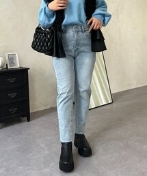 【MOMO】裏微起毛ストレッチテーパードデニム