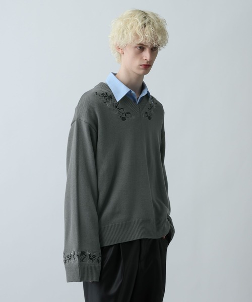 HARE（ハレ）の「シシュウVネックニットプルオーバー(HARE)（ニット/セーター・メンズ・グレー/ブルー/ブラック・FREE）」の14枚目の写真