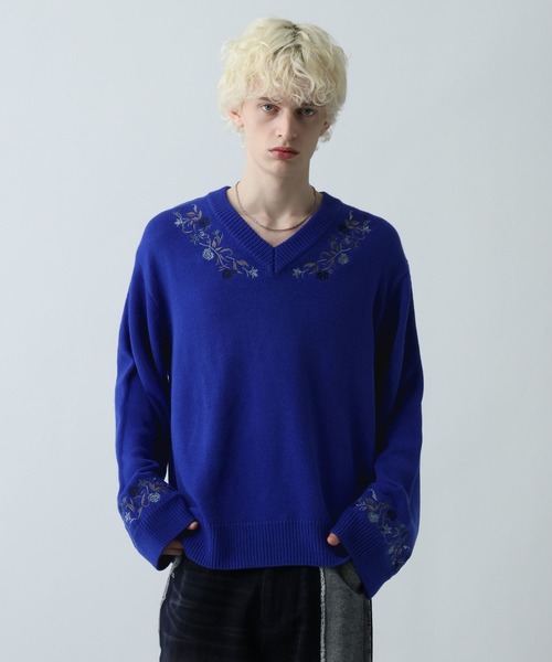 HARE（ハレ）の「シシュウVネックニットプルオーバー(HARE)（ニット/セーター・メンズ・グレー/ブルー/ブラック・FREE）」の5枚目の写真