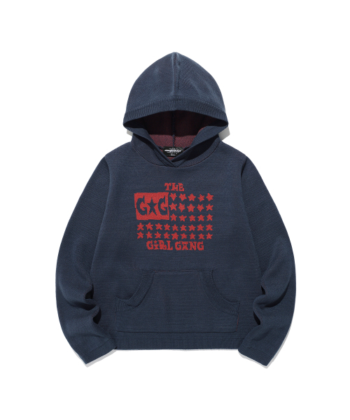 NICE GHOST CLUB(ナイスゴーストクラブ)の「GG FLAG HOODIE KNIT_NAVY(NG2FFFK690A)(ニット/セーター・レディース・ネイビー・MEDIUM/SMALL)」の1枚目の写真
