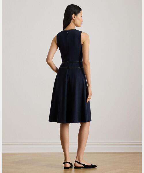 LAUREN RALPH LAUREN（ローレン ラルフ ローレン）の「バックルトリム ヘリンボーン ジャカード ドレス（ワンピース・レディース・ネイビー系1・4/2/12/00/0/10/6/8）」の5枚目の写真