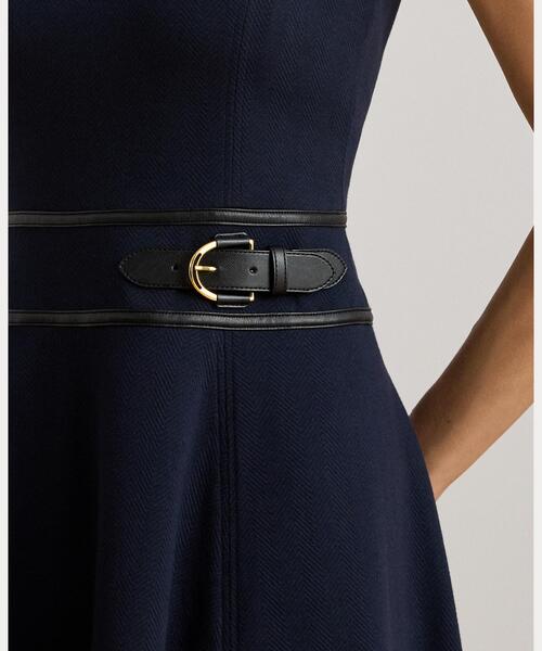 LAUREN RALPH LAUREN（ローレン ラルフ ローレン）の「バックルトリム ヘリンボーン ジャカード ドレス（ワンピース・レディース・ネイビー系1・4/2/12/00/0/10/6/8）」の4枚目の写真