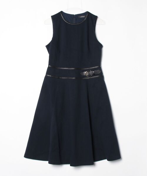 LAUREN RALPH LAUREN（ローレン ラルフ ローレン）の「バックルトリム ヘリンボーン ジャカード ドレス（ワンピース・レディース・ネイビー系1・4/2/12/00/0/10/6/8）」の3枚目の写真