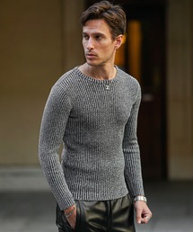 SOMEDIFF（サムディフ）の「2重臼カットソー メンズ ニット ニットソー クルーネック Vネック ストレッチ 細身 スリム タイト 春服 冬服（ニット/セーター）」