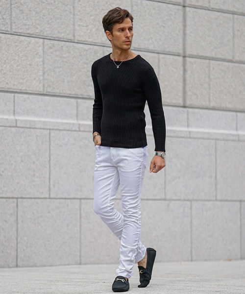 SOMEDIFF（サムディフ）の「2重臼カットソー メンズ ニット ニットソー クルーネック Vネック ストレッチ 細身 スリム タイト 春服 冬服（ニット/セーター・メンズ・ブルー系その他/ライトグレー/グレー系その他/ブラック/ブルー/ブラック系その他・M/L/XL）」の7枚目の写真