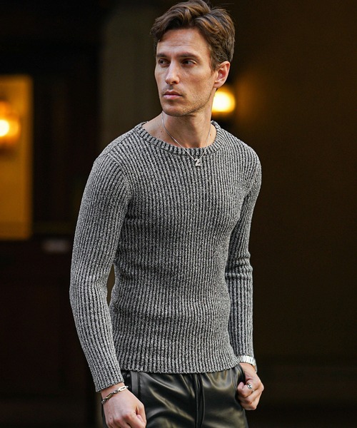 SOMEDIFF（サムディフ）の「2重臼カットソー メンズ ニット ニットソー クルーネック Vネック ストレッチ 細身 スリム タイト 春服 冬服（ニット/セーター・メンズ・ブルー系その他/ライトグレー/グレー系その他/ブラック/ブルー/ブラック系その他・M/L/XL）」の10枚目の写真