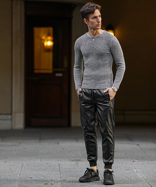 SOMEDIFF（サムディフ）の「2重臼カットソー メンズ ニット ニットソー クルーネック Vネック ストレッチ 細身 スリム タイト 春服 冬服（ニット/セーター・メンズ・ブルー系その他/ライトグレー/グレー系その他/ブラック/ブルー/ブラック系その他・M/L/XL）」の11枚目の写真