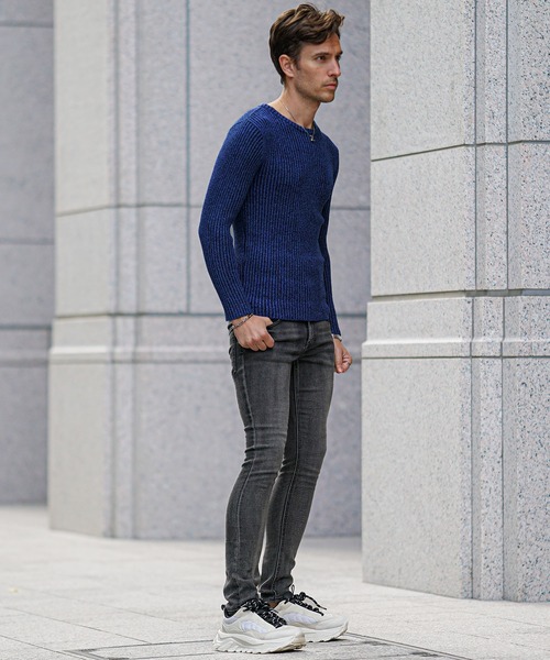 SOMEDIFF（サムディフ）の「2重臼カットソー メンズ ニット ニットソー クルーネック Vネック ストレッチ 細身 スリム タイト 春服 冬服（ニット/セーター・メンズ・ブルー系その他/ライトグレー/グレー系その他/ブラック/ブルー/ブラック系その他・M/L/XL）」の14枚目の写真