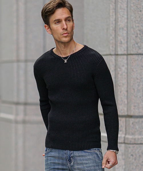 SOMEDIFF（サムディフ）の「2重臼カットソー メンズ ニット ニットソー クルーネック Vネック ストレッチ 細身 スリム タイト 春服 冬服（ニット/セーター・メンズ・ブルー系その他/ライトグレー/グレー系その他/ブラック/ブルー/ブラック系その他・M/L/XL）」の16枚目の写真