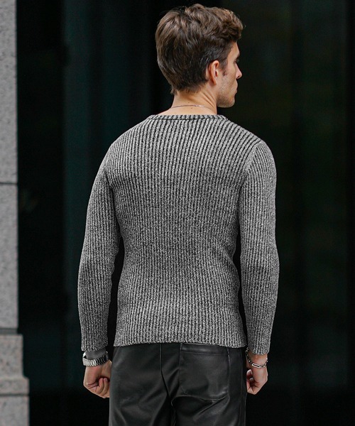 SOMEDIFF（サムディフ）の「2重臼カットソー メンズ ニット ニットソー クルーネック Vネック ストレッチ 細身 スリム タイト 春服 冬服（ニット/セーター・メンズ・ブルー系その他/ライトグレー/グレー系その他/ブラック/ブルー/ブラック系その他・M/L/XL）」の19枚目の写真