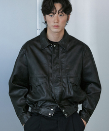 QS（キュース）の「Washed Faux Leather Blouson (DK Brown)（MA-1）」
