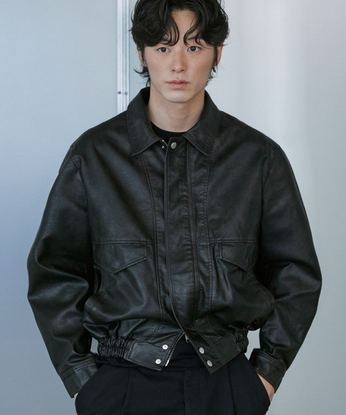 Washed Faux Leather Blouson (DK Brown)