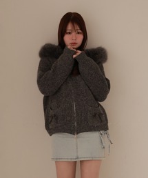 M DOLLY（エムドリー）の「fur ribbon solina knit jacket/ファーリボンソリナニットジャケット（その他アウター）」