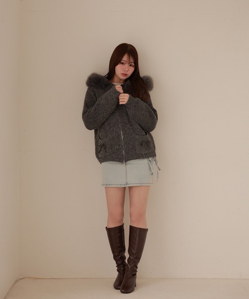 M DOLLY(エムドリー)の「fur ribbon solina knit jacket/ファーリボンソリナニットジャケット(その他アウター・レディース・グレー/ベージュ・FREE)」の6枚目の写真