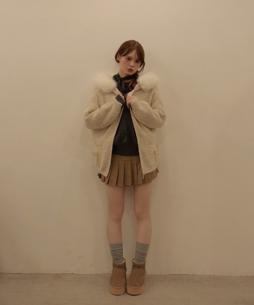 M DOLLY(エムドリー)の「fur ribbon solina knit jacket/ファーリボンソリナニットジャケット(その他アウター・レディース・グレー/ベージュ・FREE)」の12枚目の写真