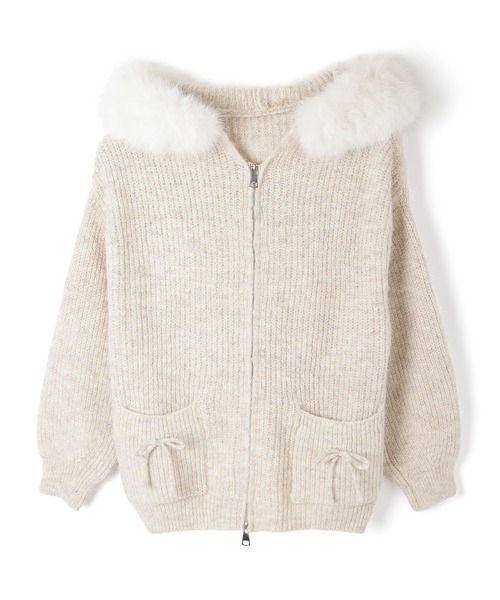 M DOLLY(エムドリー)の「fur ribbon solina knit jacket/ファーリボンソリナニットジャケット(その他アウター・レディース・グレー/ベージュ・FREE)」の13枚目の写真