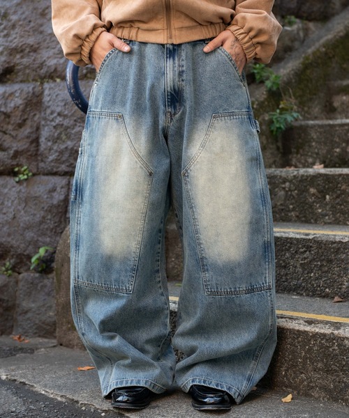 WEGO（ウィゴー）の「WEGO/【26年春夏新作】ワーカーズダブルニーデニムパンツ（デニムパンツ・メンズ・ブラック系3/コバルトブルー・MEDIUM/LARGE）」の2枚目の写真