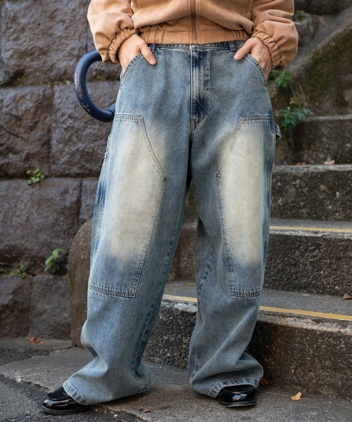 WEGO（ウィゴー）の「WEGO/【26年春夏新作】ワーカーズダブルニーデニムパンツ（デニムパンツ・メンズ・ブラック系3/コバルトブルー・MEDIUM/LARGE）」の15枚目の写真