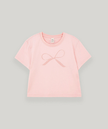 UBEIGE（ユーベイジ）の「Ribbon Semi-Crop Short Sleeve T-Shirt (Pink)（Tシャツ/カットソー）」