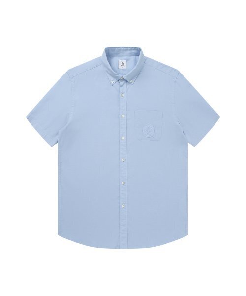 SOLEW(ソル)の「テンセルリネンエンブレム刺繍半袖シャツ_スカイブルー(シャツ/ブラウス・メンズ・その他・SMALL/MEDIUM/LARGE/X-LARGE)」の1枚目の写真