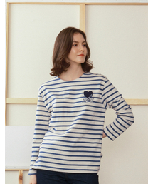 HOLAREST（オラ レスト）の「Marine Striped T-shirt 1 (Sea Blue+Ecru)（Tシャツ/カットソー）」