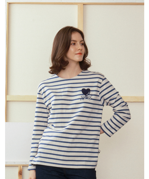 HOLAREST(オラ レスト)の「Marine Striped T-shirt 1 (Sea Blue+Ecru)(Tシャツ/カットソー・レディース・その他・SMALL/MEDIUM)」の1枚目の写真