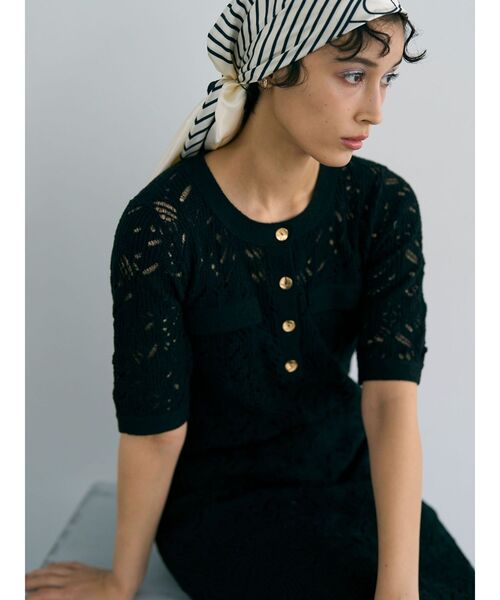 LAGUNAMOON（ラグナムーン）の「パターンニッティングフロントボタンワンピース（ワンピース・レディース・ブラック/ホワイト・SMALL/MEDIUM）」の2枚目の写真