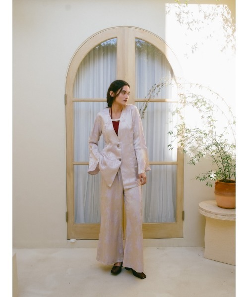 sahara（サハラ）の「Satin Jacquard Jacket/サテンジャガードジャケット（ノーカラージャケット・レディース・ライトブルー/パープル・FREE）」の4枚目の写真