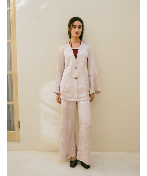 sahara（サハラ）の「Satin Jacquard Jacket/サテンジャガードジャケット（ノーカラージャケット・レディース・ライトブルー/パープル・FREE）」の5枚目の写真