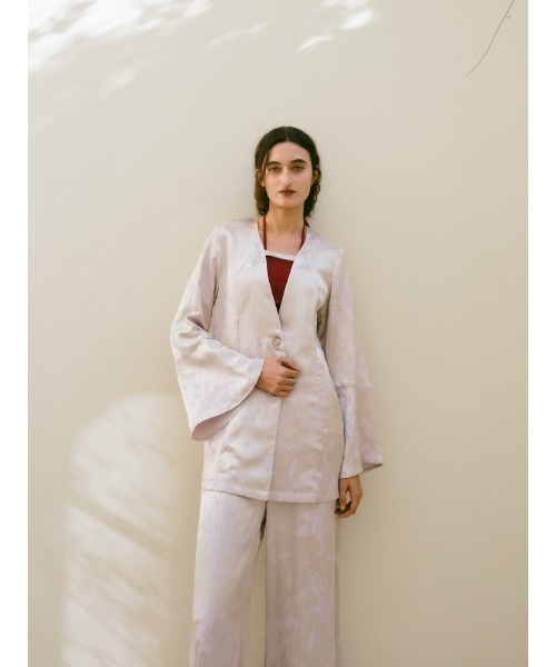 sahara（サハラ）の「Satin Jacquard Jacket/サテンジャガードジャケット（ノーカラージャケット・レディース・ライトブルー/パープル・FREE）」の6枚目の写真