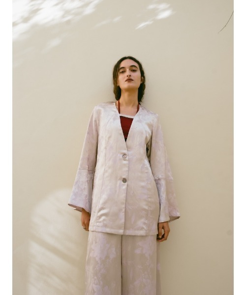 sahara（サハラ）の「Satin Jacquard Jacket/サテンジャガードジャケット（ノーカラージャケット・レディース・ライトブルー/パープル・FREE）」の7枚目の写真