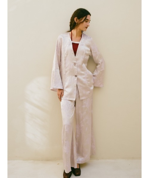 sahara（サハラ）の「Satin Jacquard Jacket/サテンジャガードジャケット（ノーカラージャケット・レディース・ライトブルー/パープル・FREE）」の8枚目の写真