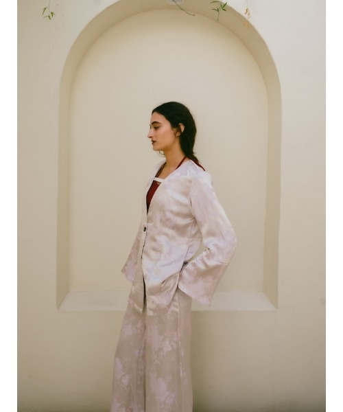 sahara（サハラ）の「Satin Jacquard Jacket/サテンジャガードジャケット（ノーカラージャケット・レディース・ライトブルー/パープル・FREE）」の9枚目の写真