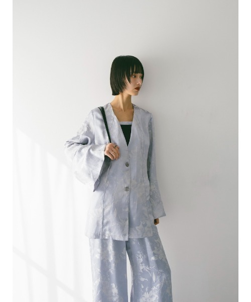 sahara（サハラ）の「Satin Jacquard Jacket/サテンジャガードジャケット（ノーカラージャケット・レディース・ライトブルー/パープル・FREE）」の14枚目の写真