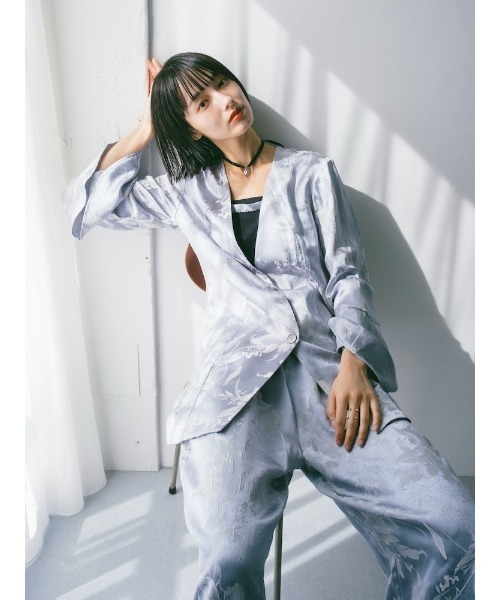 sahara（サハラ）の「Satin Jacquard Jacket/サテンジャガードジャケット（ノーカラージャケット・レディース・ライトブルー/パープル・FREE）」の16枚目の写真