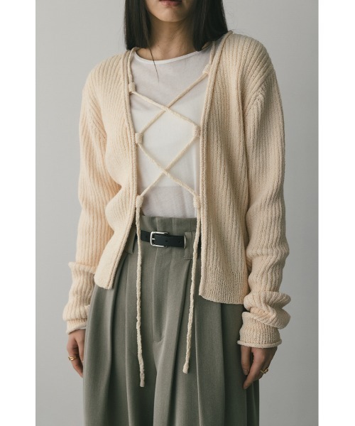 STYLEMIXER(スタイルミキサー)の「レースアップリブニットトップ(ニット/セーター・レディース・オレンジ/アイボリー/ブラック・FREE)」の2枚目の写真