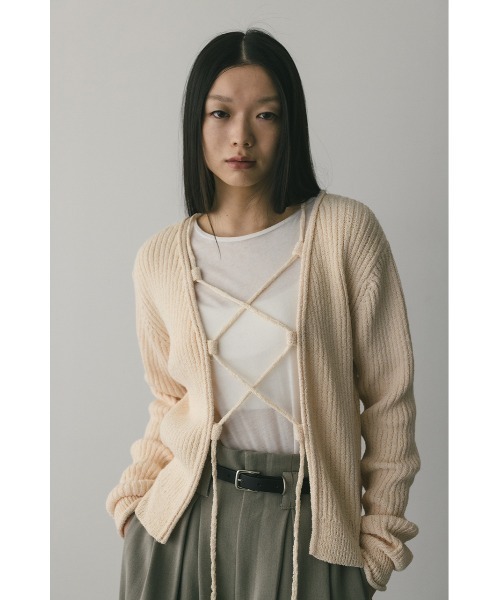 STYLEMIXER(スタイルミキサー)の「レースアップリブニットトップ(ニット/セーター・レディース・オレンジ/アイボリー/ブラック・FREE)」の6枚目の写真