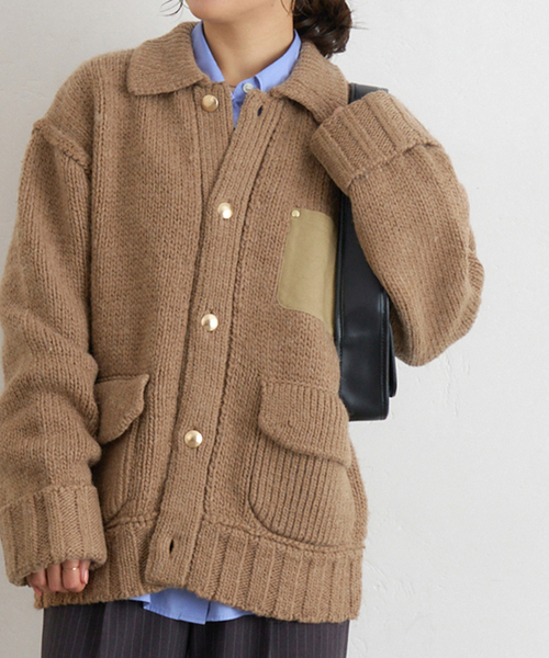 JOURNAL STANDARD（ジャーナルスタンダード）の「ローゲージニットブルゾン（カーディガン/ボレロ・レディース・ネイビー/キャメル・FREE）」の2枚目の写真