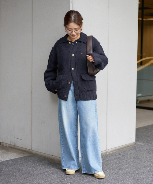 JOURNAL STANDARD（ジャーナルスタンダード）の「ローゲージニットブルゾン（カーディガン/ボレロ・レディース・ネイビー/キャメル・FREE）」の4枚目の写真