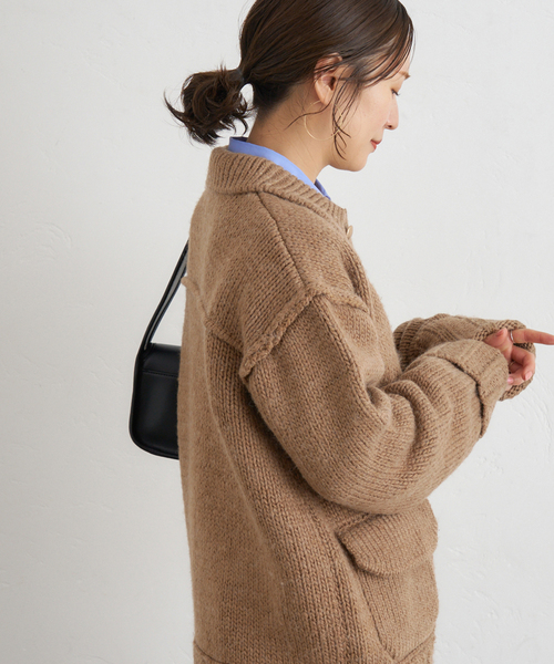 JOURNAL STANDARD（ジャーナルスタンダード）の「ローゲージニットブルゾン（カーディガン/ボレロ・レディース・ネイビー/キャメル・FREE）」の7枚目の写真